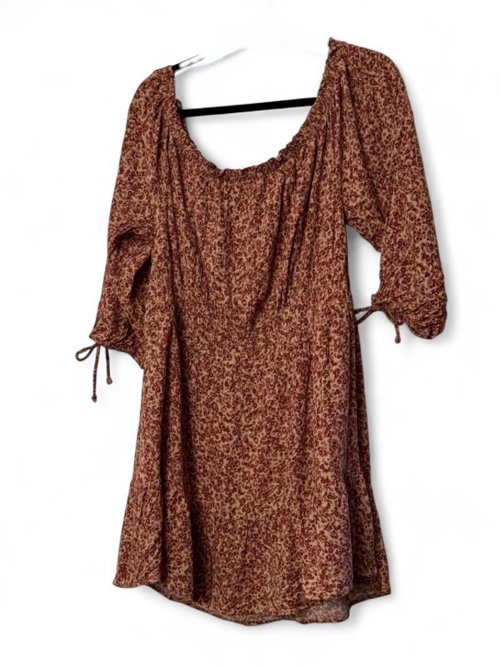 Boho Chic American Eagle Outfitters Rust Brown Floral Peasant Mini Dress XXL